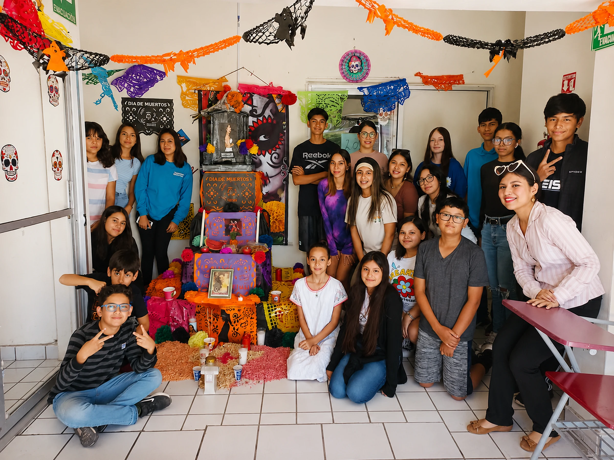 Alumnos de American English Academy celebrando el Día de Muertos